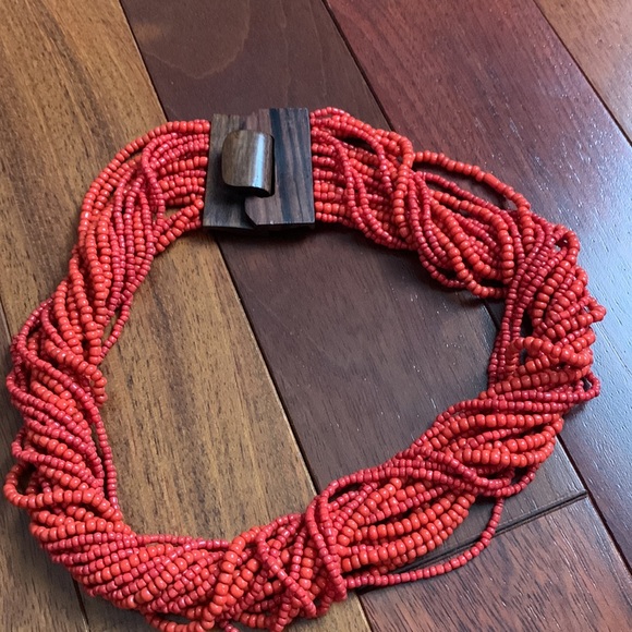 Coral color multiple beaded string necklace - Picture 5 of 6